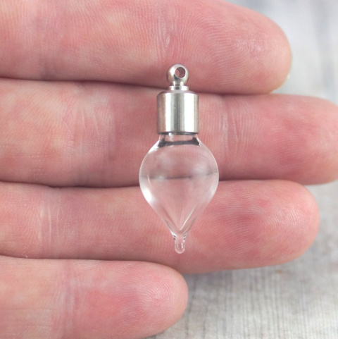 MINI FIOLKA SZKLANA KROPLA Z METALOWĄ NAKRĘTKĄ MINI FIOLKA SZKLANA KROPLA Z METALOWĄ NAKRĘTKĄ