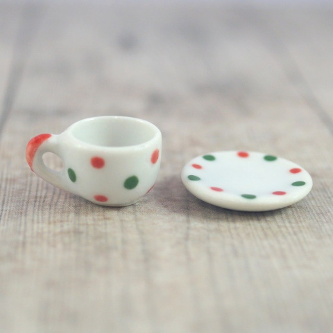MINI CERAMICZNA FILIŻANKA+TALERZYK W KROPKI MINI CERAMICZNA FILIŻANKA+TALERZYK W KROPKI