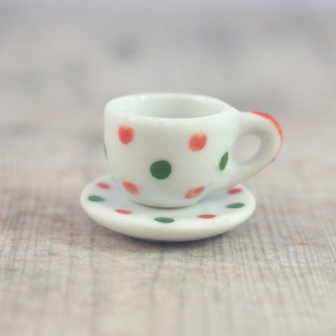 MINI CERAMICZNA FILIŻANKA+TALERZYK W KROPKI MINI CERAMICZNA FILIŻANKA+TALERZYK W KROPKI